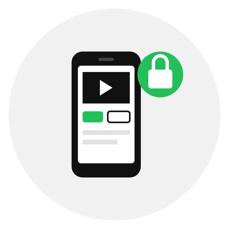 Icon of a phone showing a video clip with a green lock badge