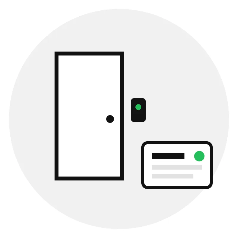 Icon of a door with a reader beside it and a small event log card