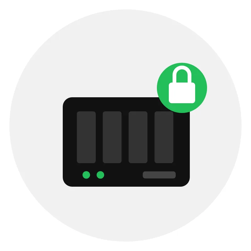 Icon of a black recorder with a green lock badge
