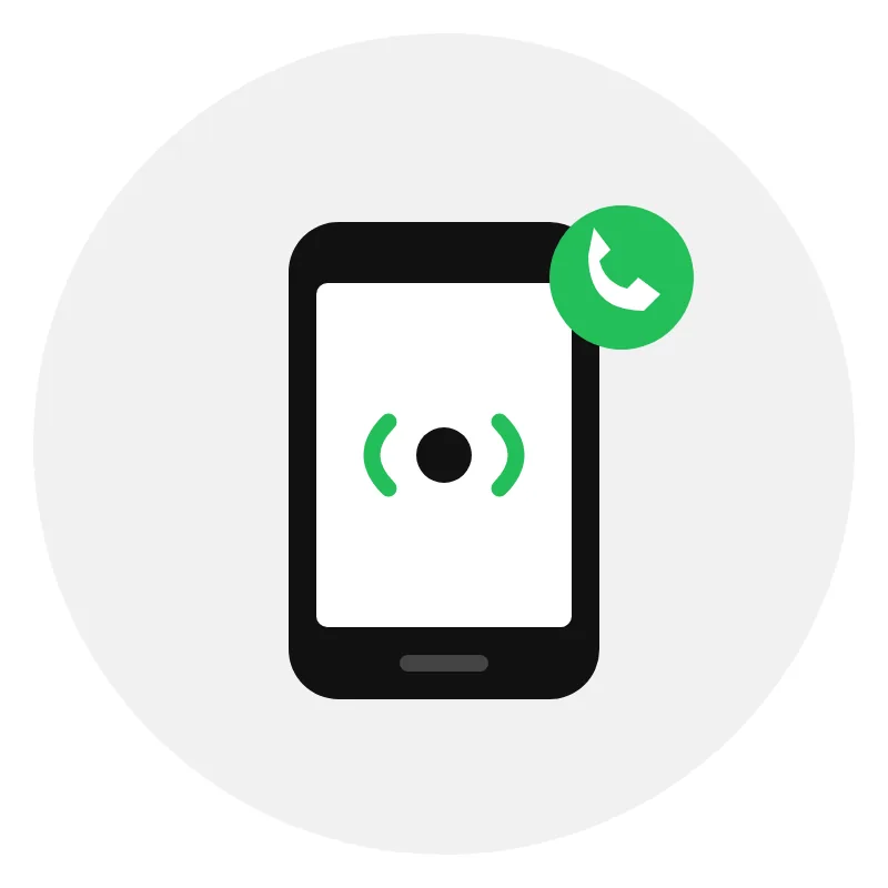 Icon of a phone ringing with a green call badge